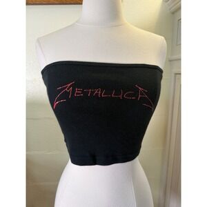 Vtg Metallica Tube Top Black Red Logo American Apparel USA Womens M/OS 9" Y2K